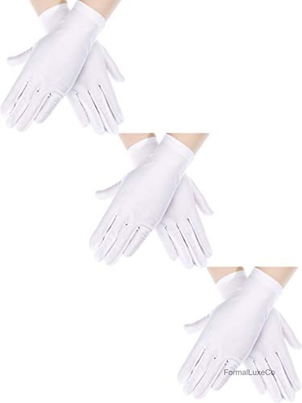 Satin Gloves Short Stretchable Formal Party Halloween Set of 3 Pairs